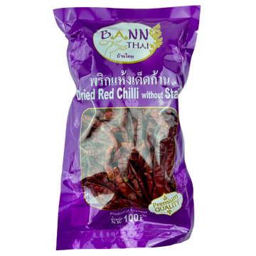Kjøp BANN THAI Dried Red Chili Without Stalk, 100g på nett - Fodda.no Asiatiske nettbutikk
