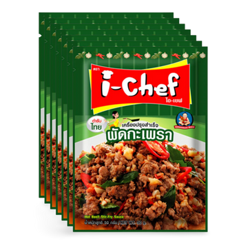 Kjøp I-chef Hot Basil Stir-fry Pad Kra Pao Sauce, 6x50g på nett - Fodda.no Asiatiske nettbutikk