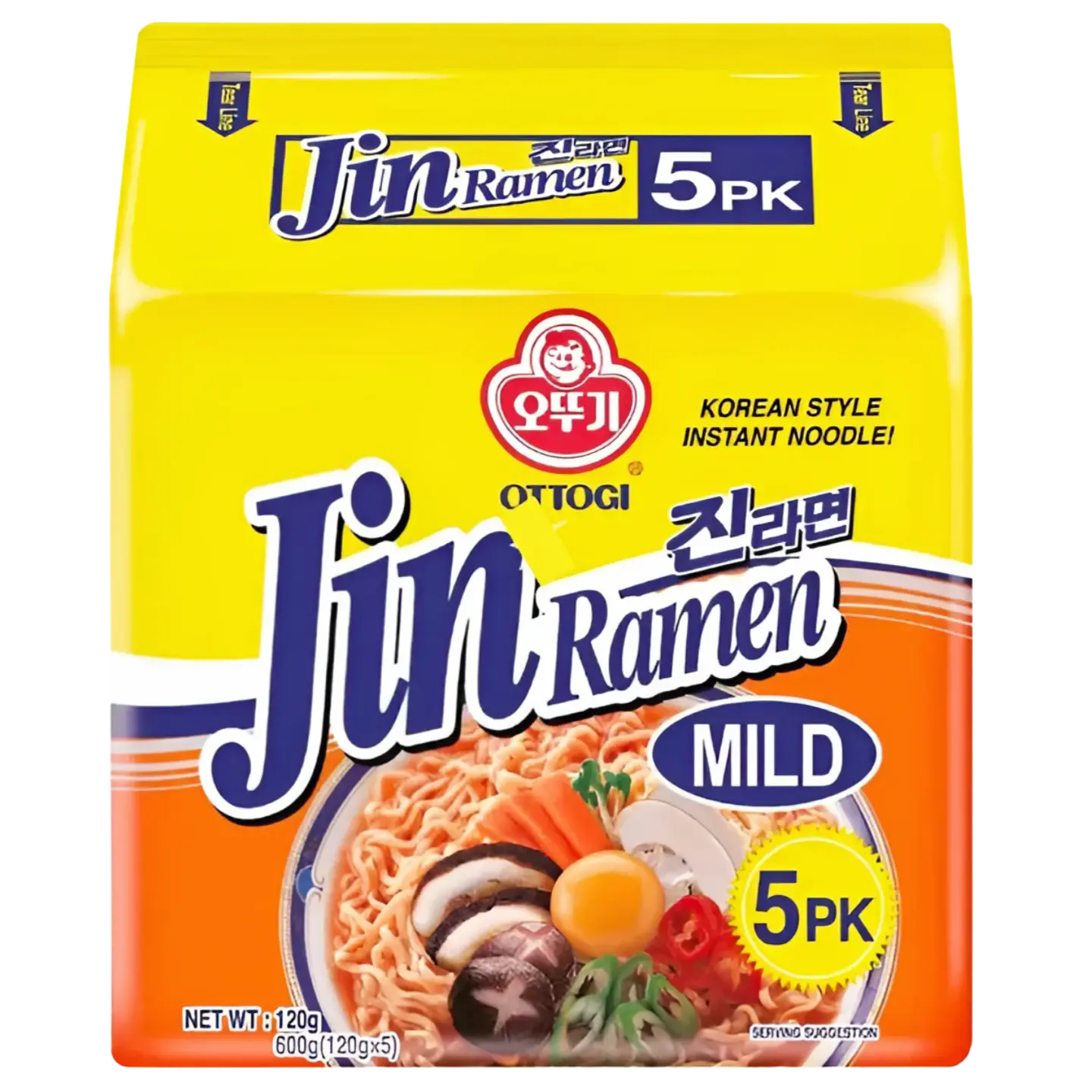 Kjøp Jin Ramen Mid Korean Instant Noodles, 600g (5x120g) på nett - Fodda.no Asiatiske nettbutikk