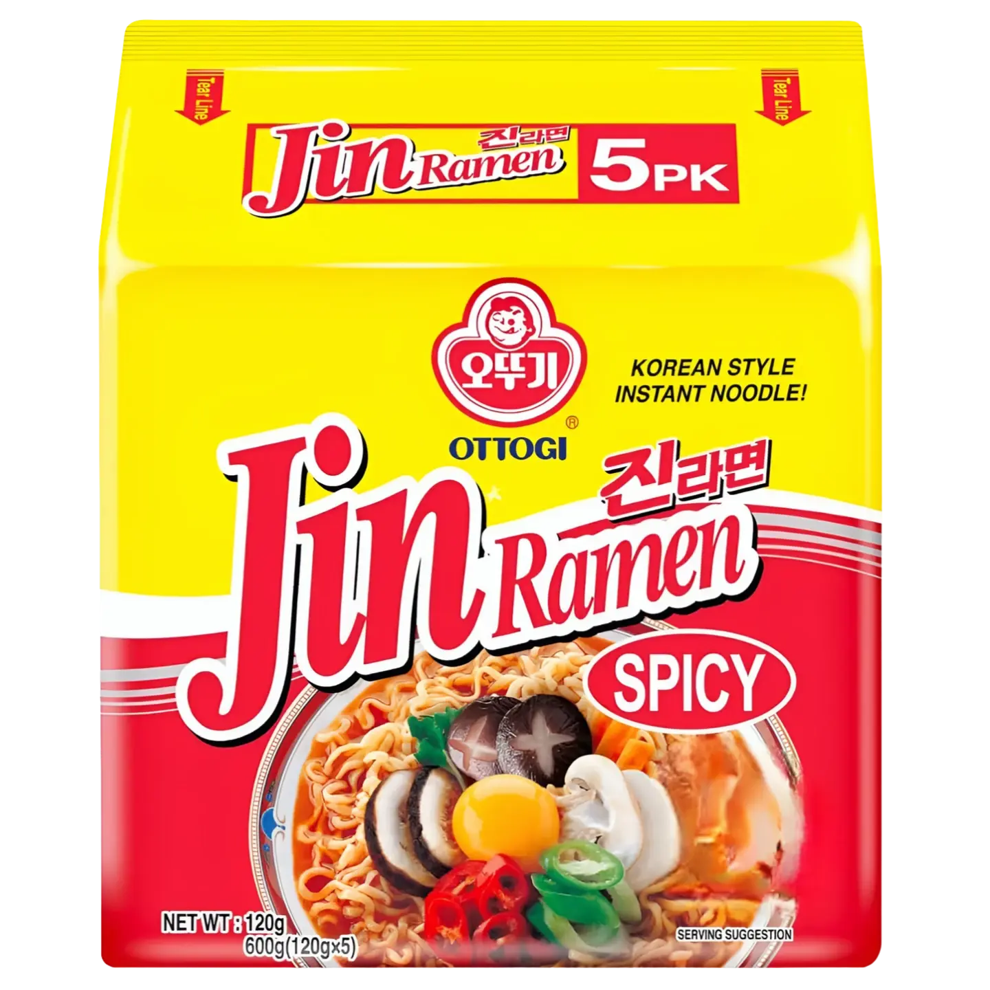 Kjøp Jin Ramen Spicy Korean Instant Noodles - Ottogi, 600g (5x120g) på nett - Fodda.no Asiatiske nettbutikk