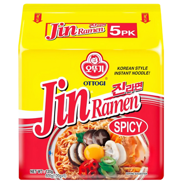 Kjøp Jin Ramen Spicy Korean Instant Noodles - Ottogi, 600g (5x120g) på nett - Fodda.no Asiatiske nettbutikk