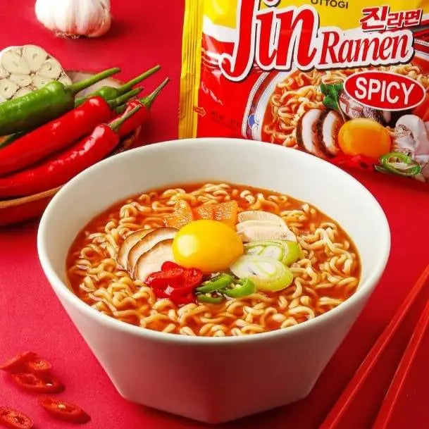 Kjøp Jin Ramen Spicy Korean Instant Noodles - Ottogi, 600g (5x120g) på nett - Fodda.no Asiatiske nettbutikk