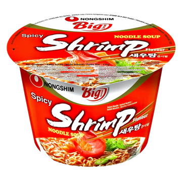 Kjøp Big Bowl Spicy Shrimp Flavour Noodle - Nongshim, 115g - Fodda.no Asiatisk Nettbutikk - Rask levering i hele Norge