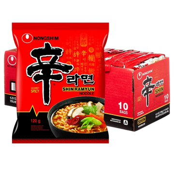 Kjøp Nongshim Shin Ramyun Japanese Noodle 10-Pakning, 120g på nett - Fodda.no Asiatisk Nettbutikk - Rask levering i hele Norge