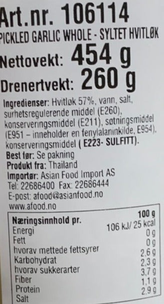 Kjøp Pickled Garlic (Whole) All Marines - Cock Brand, 375g - Fodda.no Asiatisk Nettbutikk - Rask levering i hele Norge
