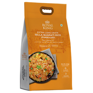Kjøp Royal King Sella Basmatiris (Extra Long Grain), 5kg på nett - Fodda.no Asiatisk Nettbutikk - Rask levering i hele Norge