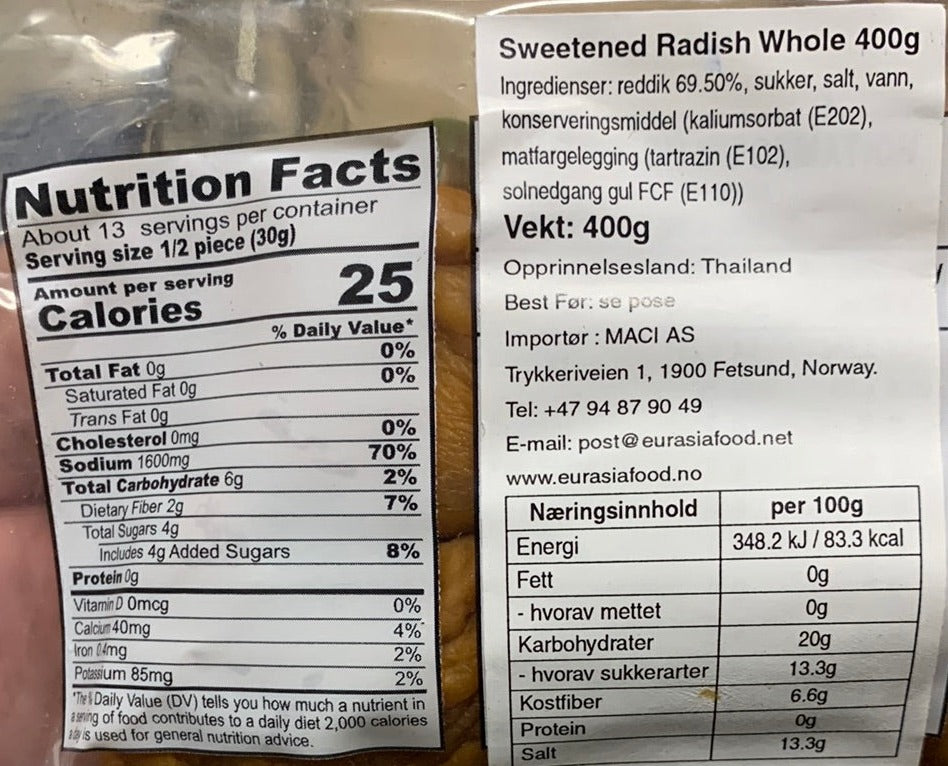Kjøp Sweetend Radish Whole - Three Deer Brand, 400g - Fodda.no Asiatisk Nettbutikk - Rask levering i hele Norge