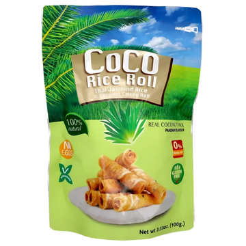 Kjøp Thai Jasmine Rice & Coconut Crispy Roll Pandan Flavour, 100g - Fodda.no Asiatisk Nettbutikk - Rask levering i hele Norge