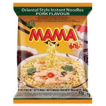 Kjøp MAMA Instant Noodles Pork Flavour 30-packs, 30x60g på nett - Fodda.no Asiatiske nettbutikk