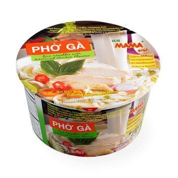 Kjøp MAMA Pho Ga Rice Noodles with Artificial Chicken Flavour Bowl, 65g på nett - Fodda.no Asiatiske nettbutikk