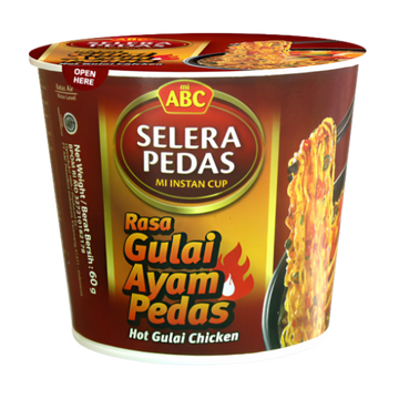 Kjøp Mi ABC Hot Gulai Chicken Flavour Instant Noodles Cup, 60g på nett - Fodda.no Asiatiske nettbutikk