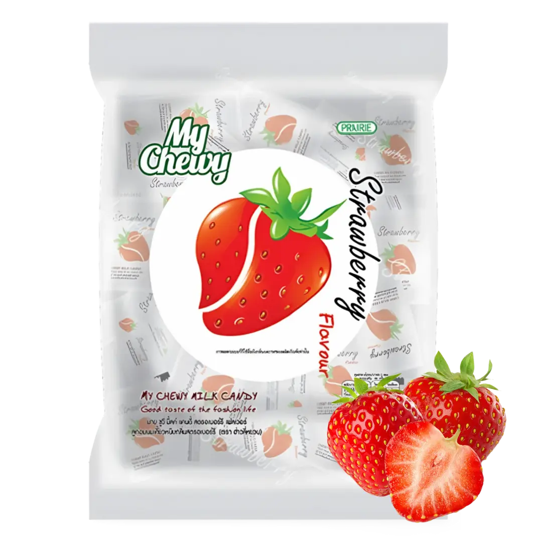 Kjøp My Chewy Milk Candy Strawberry Flavour 100-pcs, 360g på nett - Fodda.no Asiatiske nettbutikk