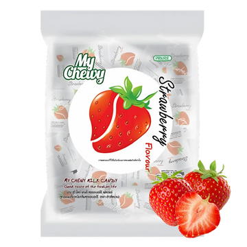 Kjøp My Chewy Milk Candy Strawberry Flavour 100-pcs, 360g på nett - Fodda.no Asiatiske nettbutikk