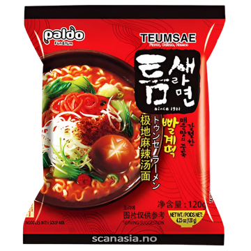 Kjøp Paldo Teumsae Ramyun Rich Hot & Spicy flavour, 120g på nett - Fodda.no Asiatiske nettbutikk