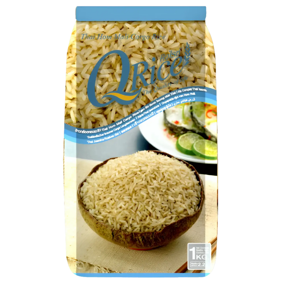 Kjøp QRice Thai Hom Mali Cargo Rice, 1kg på nett - Fodda.no Asiatiske nettbutikk