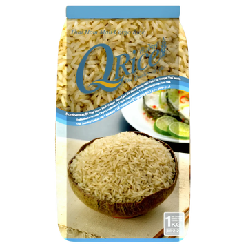 Kjøp QRice Thai Hom Mali Cargo Rice, 1kg på nett - Fodda.no Asiatiske nettbutikk