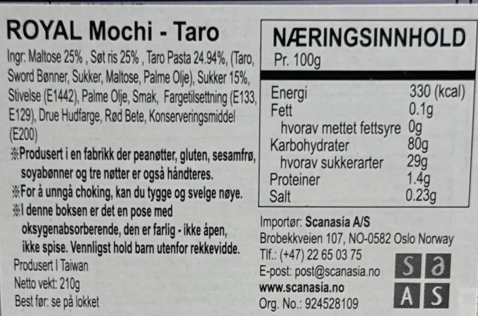 Kjøp Royal Family Taro Mochi Cake, 210g på nett - Fodda.no Asiatiske nettbutikk