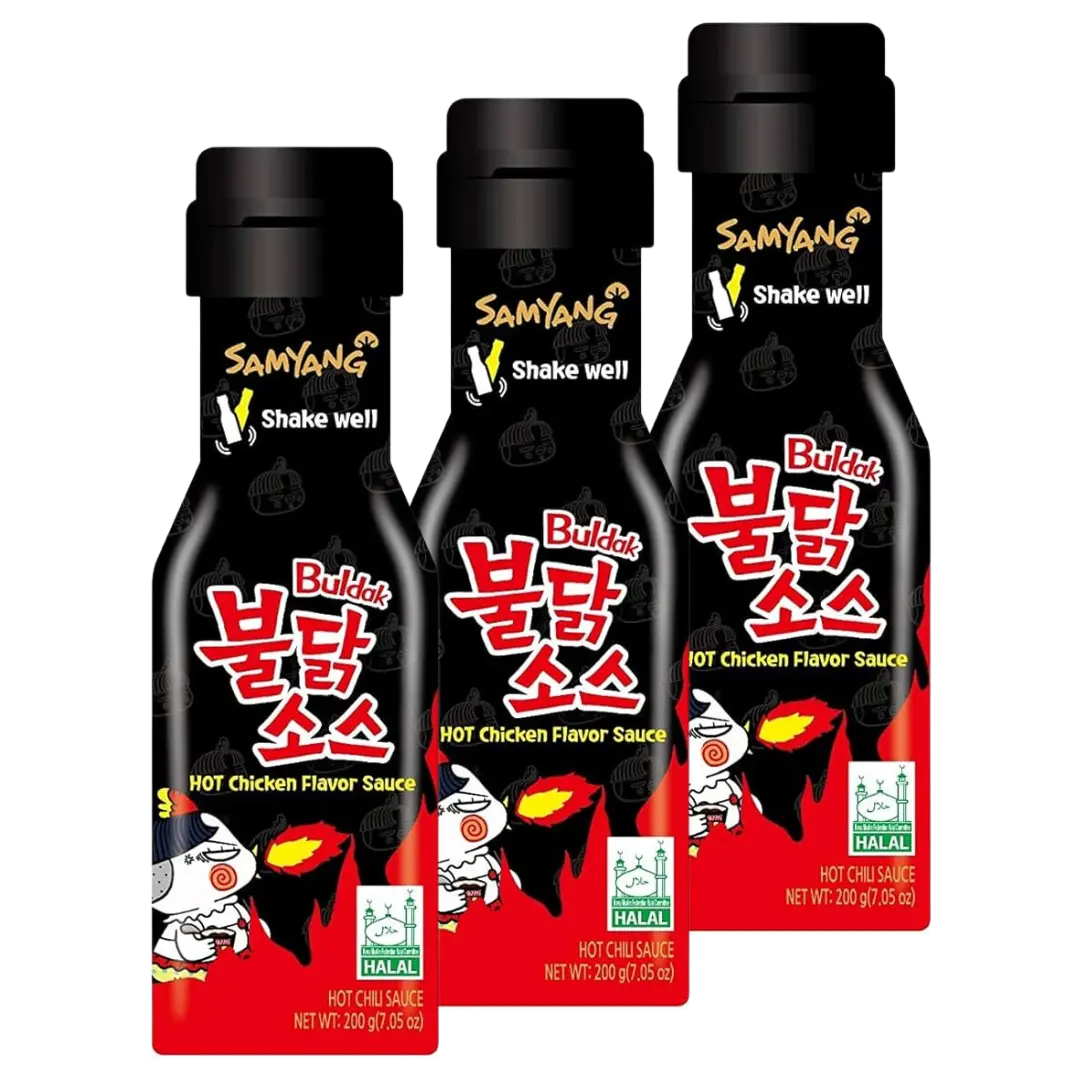 Kjøp Samyang Buldak Hot Chicken Flavour Sauce, 3x200g på nett - Fodda.no Asiatiske nettbutikk
