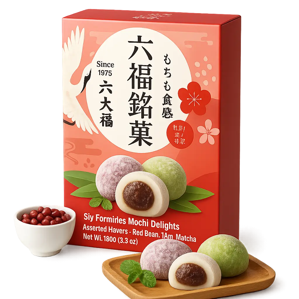 Kjøp Six Fortune Mochi Delights Assorted Flavours (Red Bean, Matcha, Taro), 180g på nett - Fodda.no Asiatiske nettbutikk