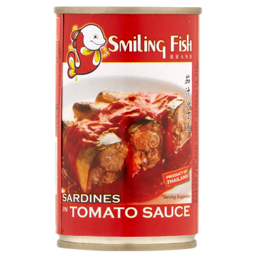 Kjøp Smiling Fish Sardine in Tomato Sauce (ปลากระป๋อง), 155g på nett - Fodda.no Asiatiske nettbutikk