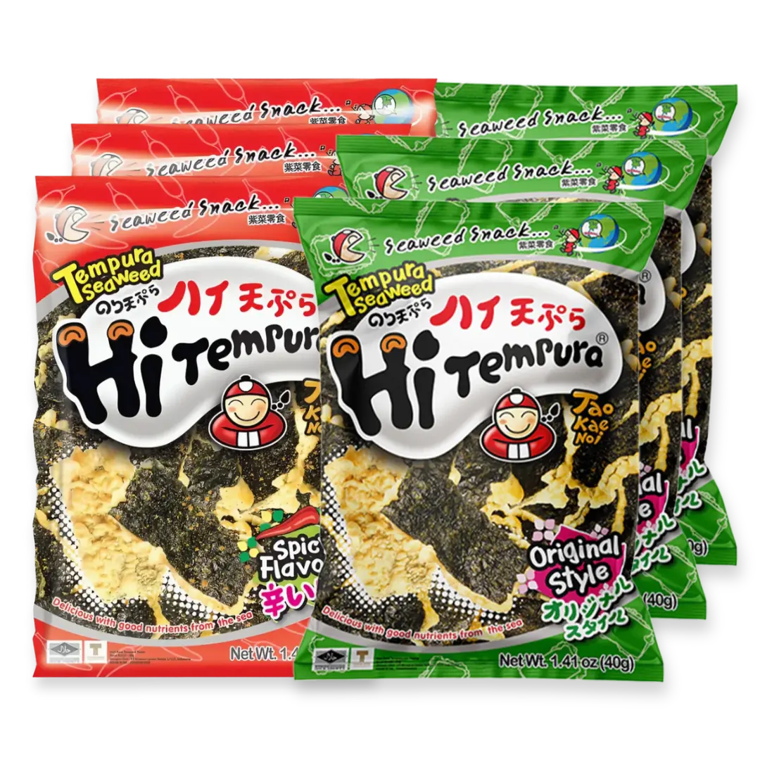 Kjøp Tao Kae Noi Tempura Seaweed Original & Spicy Flavor Combo, 6x40g på nett - Fodda.no Asiatiske nettbutikk
