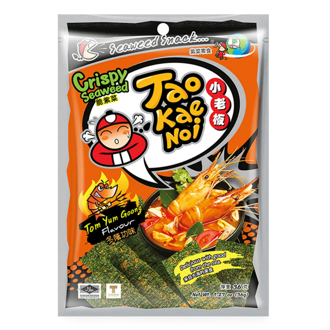 Kjøp Taokaenoi Crispy Seaweed Tom Yom Goong Flavour, 40g på nett - Fodda.no Asiatiske nettbutikk