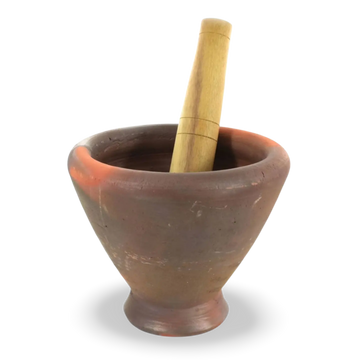 Kjøp Thai Earthen Mortar & Wooden Pestle Medium, 28cm på nett - Fodda.no Asiatiske nettbutikk