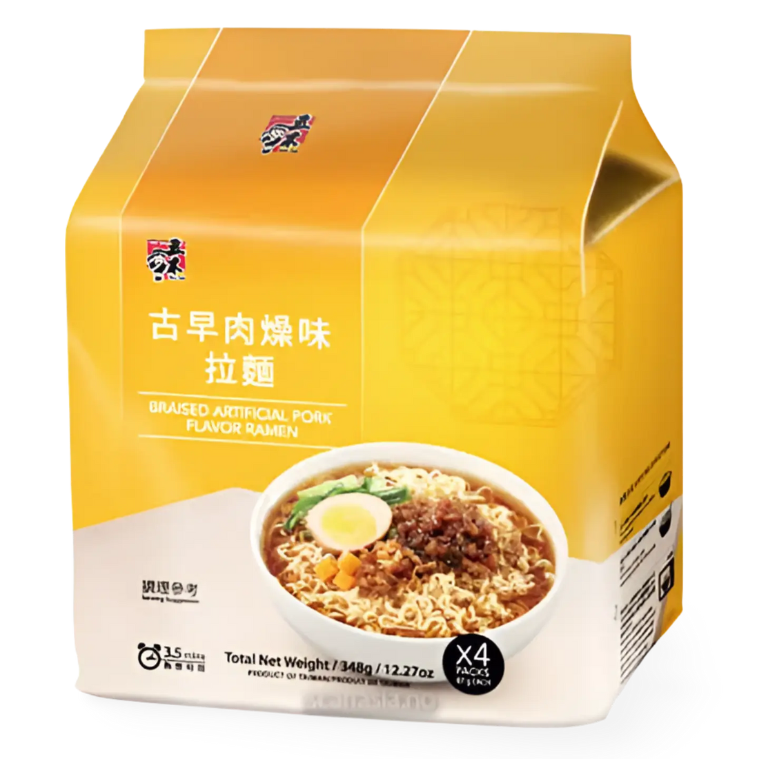 Kjøp Wu-Mu Braised Artificial Pork Flavor Ramen 4-pack, 348g på nett - Fodda.no Asiatiske nettbutikk
