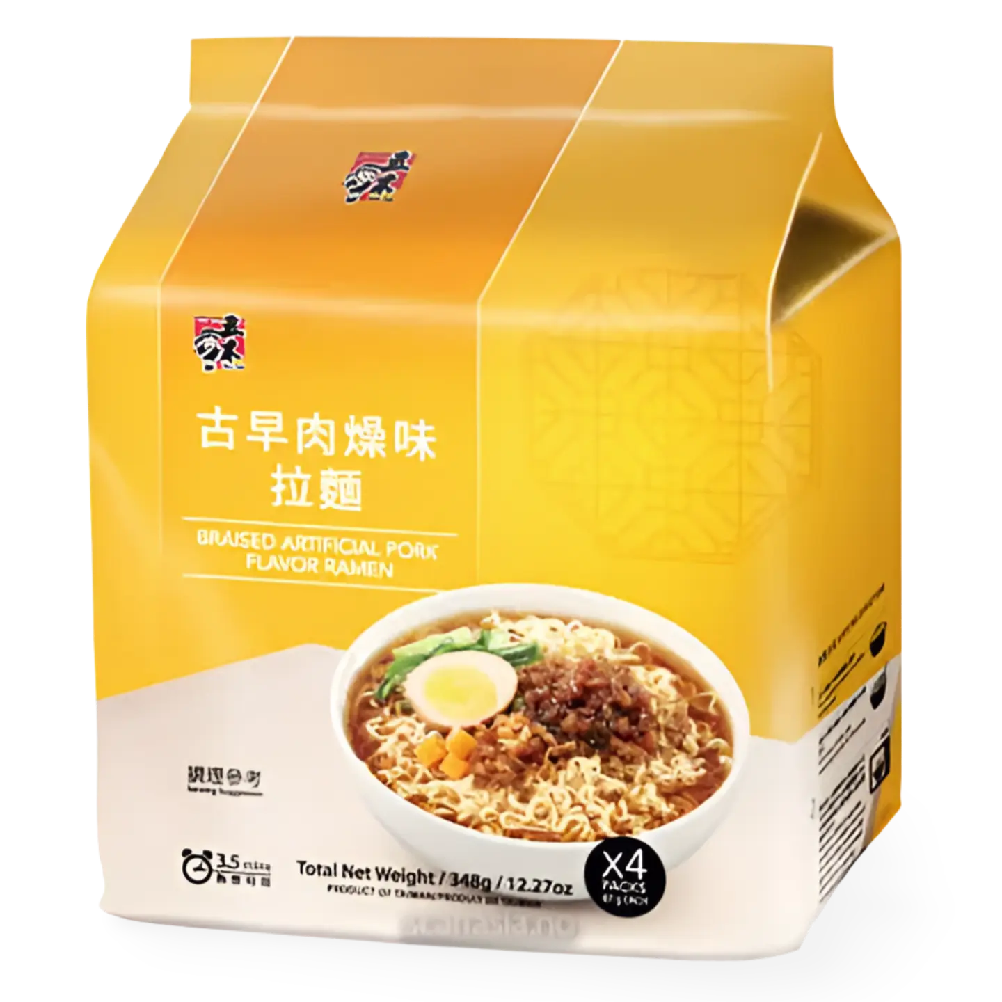 Kjøp Wu-Mu Braised Artificial Pork Flavor Ramen 4-pack, 348g på nett - Fodda.no Asiatiske nettbutikk