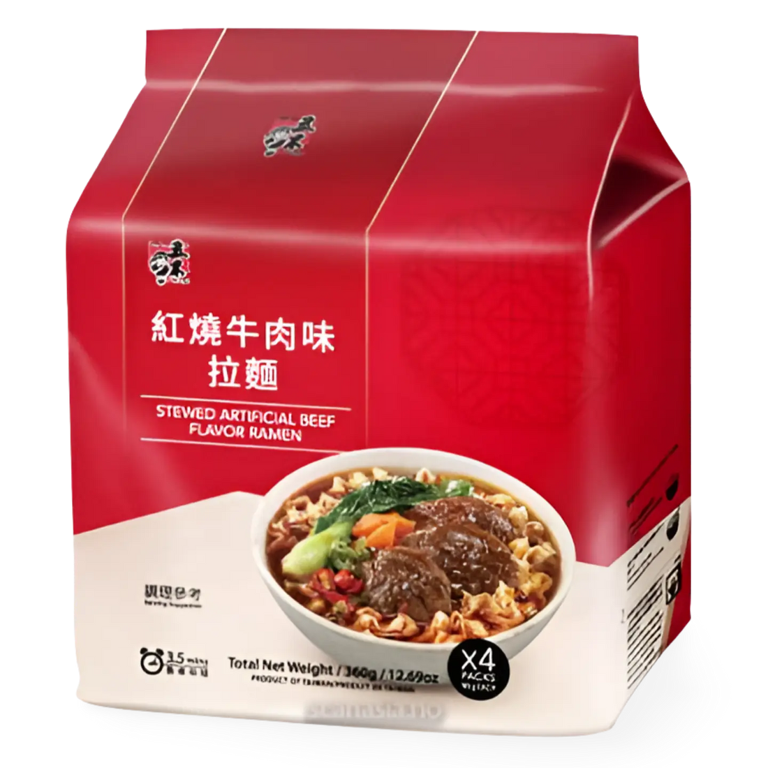 Kjøp Wu-Mu Stewed Artificial Beef Flavor Ramen 4-pack, 360g på nett - Fodda.no Asiatiske nettbutikk