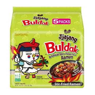 Kjøp Samyang Buldak Jjajang Korean Spicy Hot Chicken Stir-Fried Noodles Multipack, 700g (5x140g) - Fodda.no.