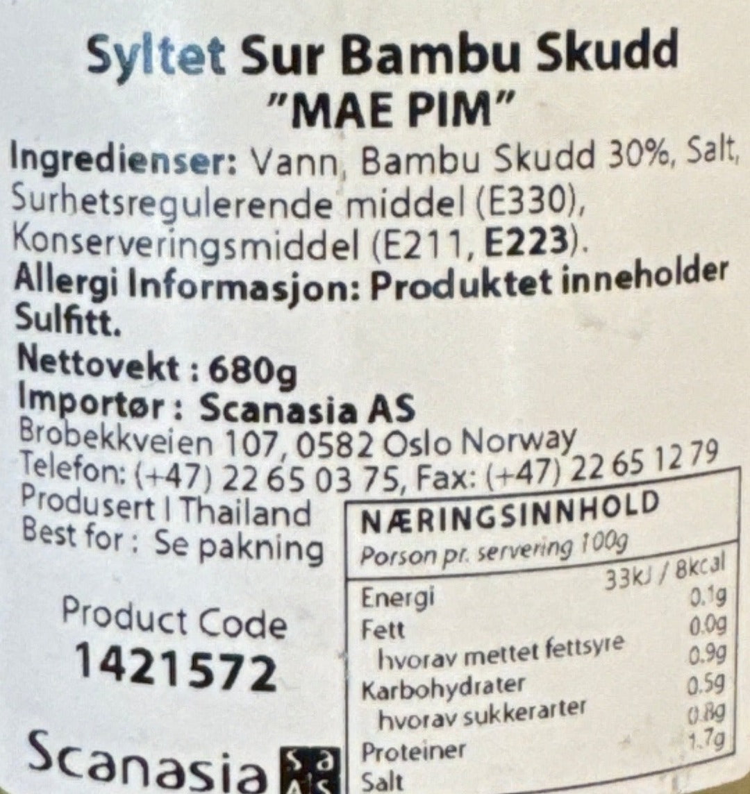 Kjøp Mae Pim Sour Bamboo Shoot - Fodda.no Asiatisk Nettbutikk - Rask levering i hele Norge