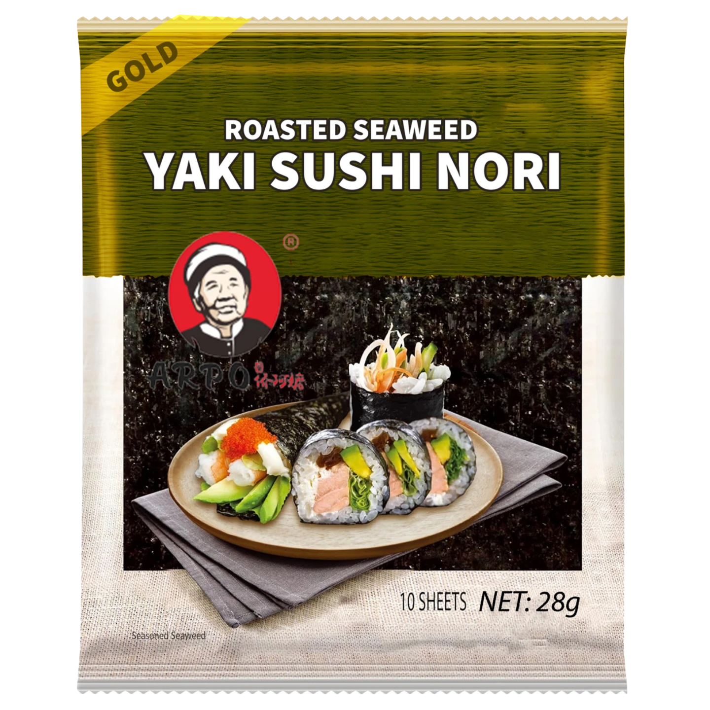 Arpo Japanske Ristet Sjøgress Sushi Roll Nori Gull 10-ark, 28g - Fodda.no