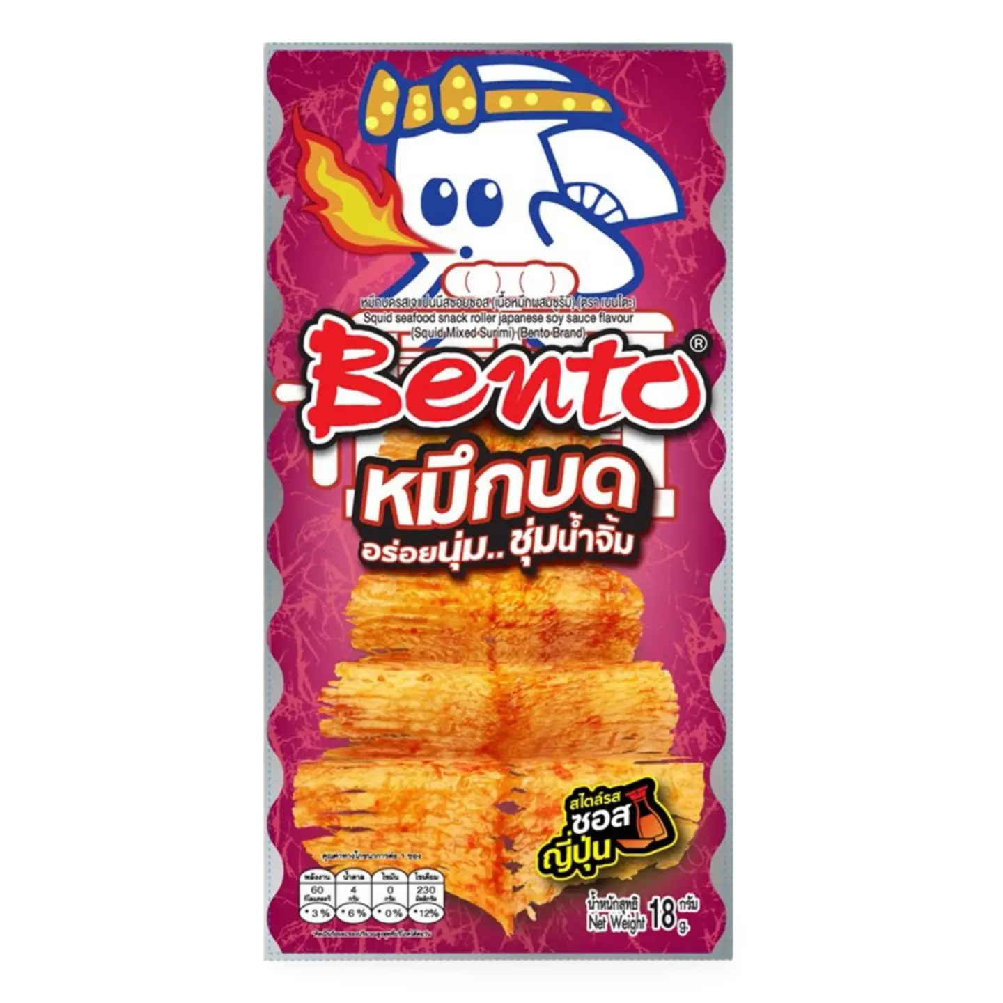 Kjøp BENTO Squid Seafood Snack Roller Japanese Soy Sauce Flavour, 18g på nett - Fodda.no Asiatiske nettbutikk