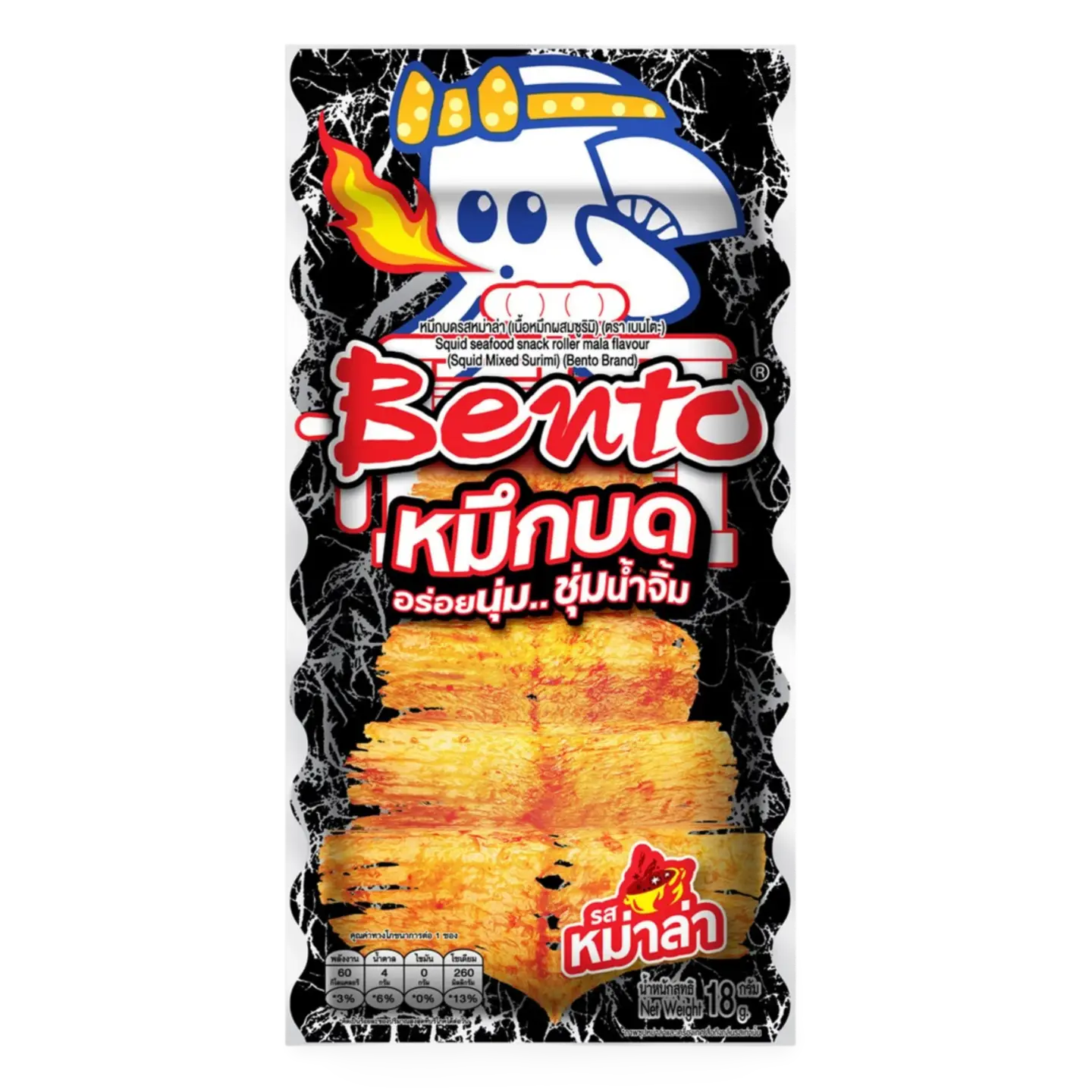 Kjøp BENTO Squid Seafood Snack Roller Mala Flavour, 18g på nett - Fodda.no Asiatiske nettbutikk