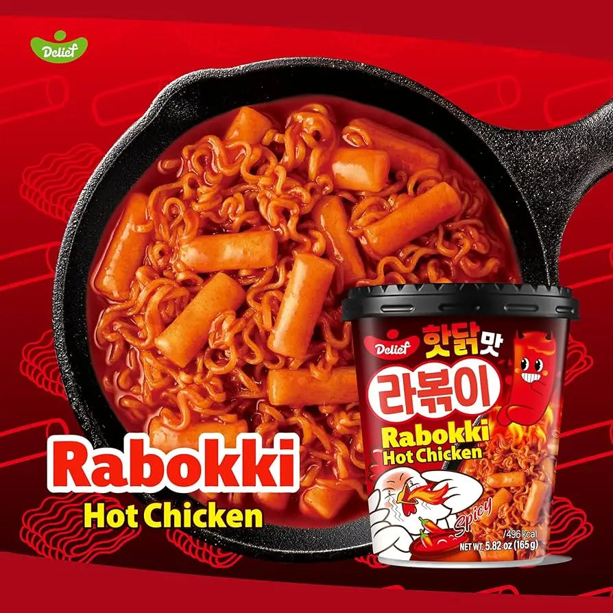 Kjøp Delief Rabokki Hot Chicken Spicy Flavour Cup, 165g på nett - Fodda.no Asiatiske nettbutikk