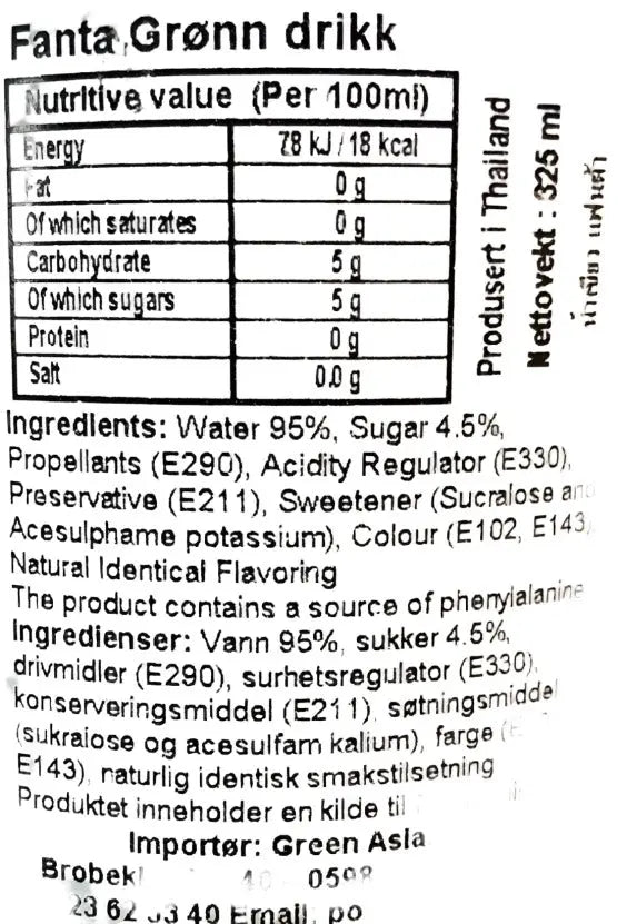 Kjøp Fanta Green Drink, 325ml på nett - Fodda.no Asiatiske nettbutikk