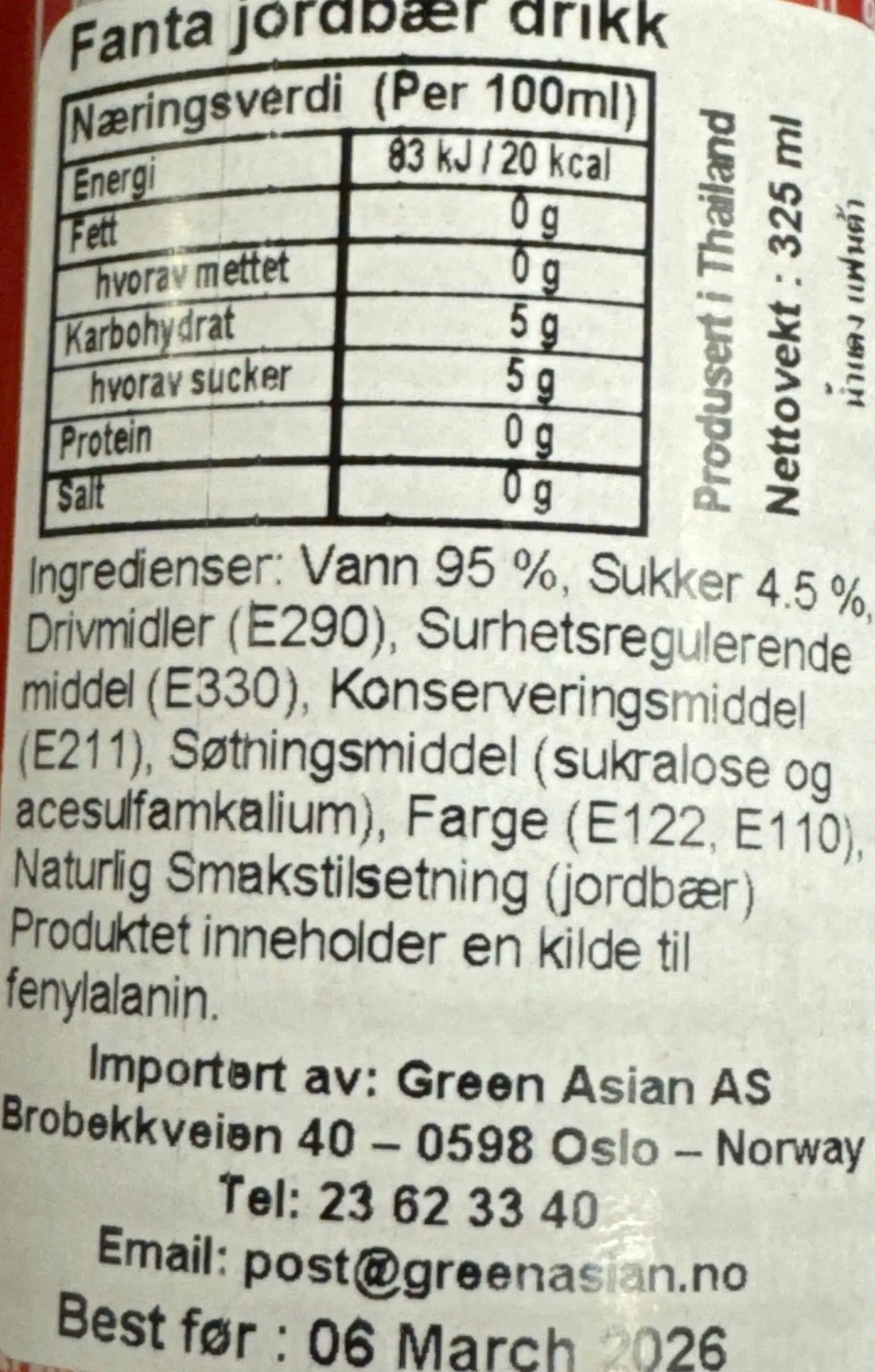 Kjøp Fanta Strawberry Flavour (Thailand), 325ml på nett - Fodda.no Asiatiske nettbutikk