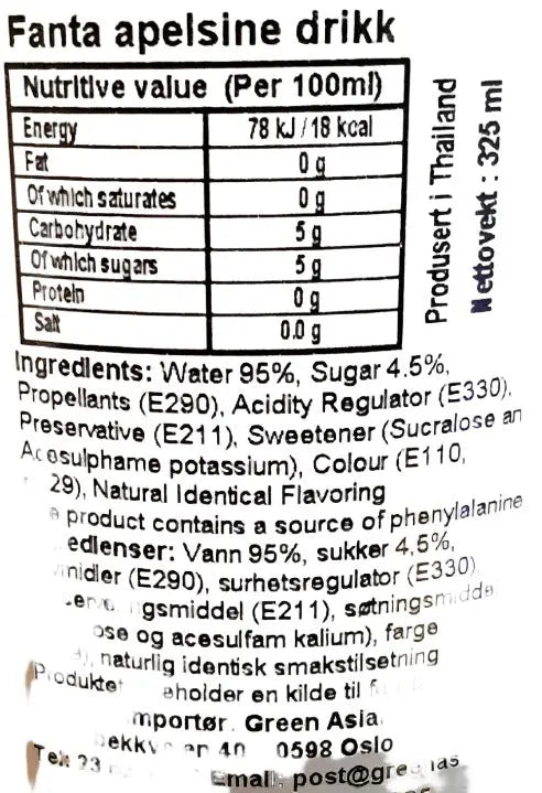 Kjøp Fanta Thailand Orange Drink, 325ml på nett - Fodda.no Asiatiske nettbutikk