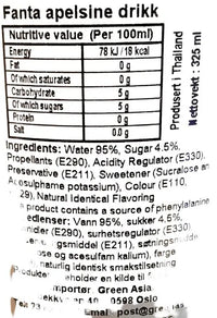 Kjøp Fanta Thailand Orange Drink, 325ml på nett - Fodda.no Asiatiske nettbutikk