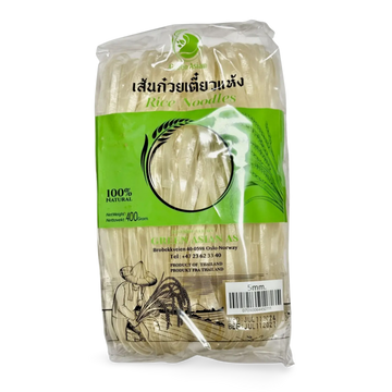 Kjøp Green Asian Rice Noodles 5mm, 400g på nett - Fodda.no Asiatiske nettbutikk