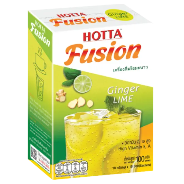 Kjøp HOTTA Fusion Ginger Lime Flavor 10-Sachets, 100g på nett - Fodda.no Asiatiske nettbutikk