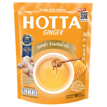 Kjøp HOTTA Intant Ginger with Honey Drink 10-sachets, 180g på nett - Fodda.no Asiatiske nettbutikk