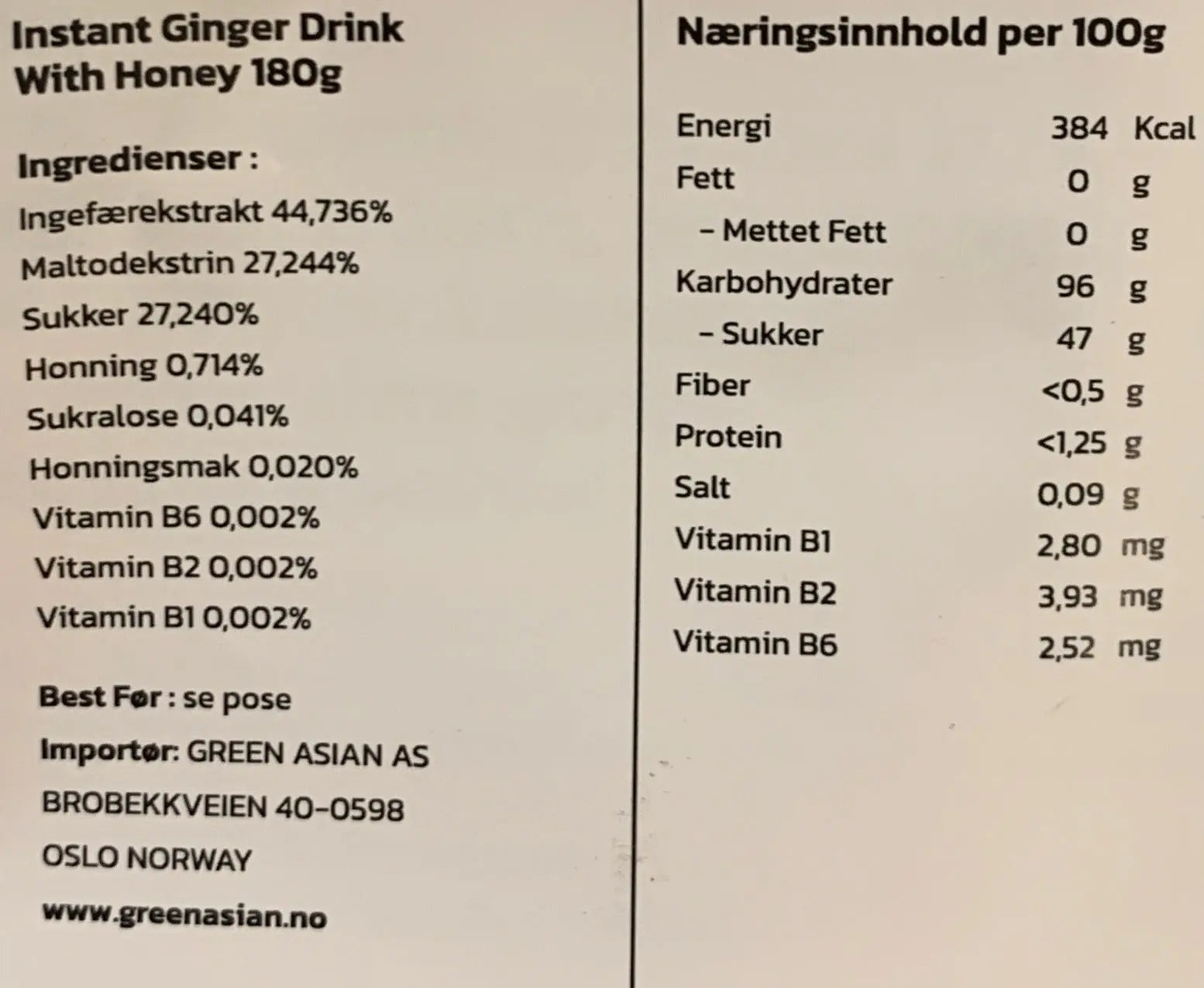 Kjøp HOTTA Intant Ginger with Honey Drink 10-sachets, 180g på nett - Fodda.no Asiatiske nettbutikk