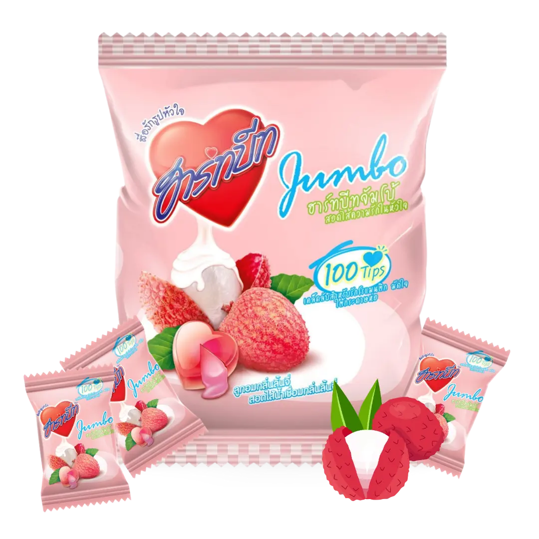 Kjøp HeartBeat Jumbo Lychee Flavored Candy 25pcs, 125g på nett - Fodda.no Asiatiske nettbutikk