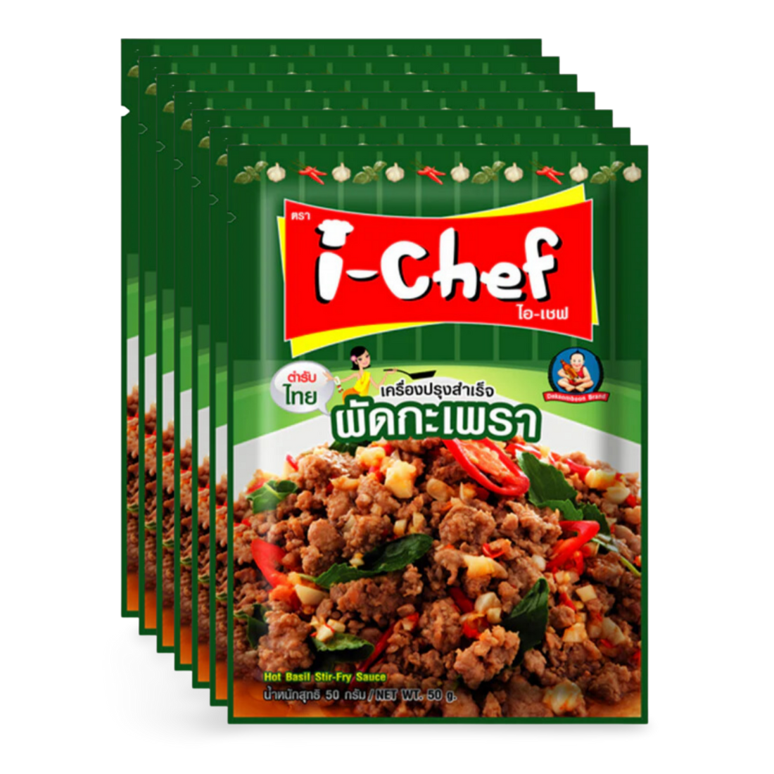 Kjøp I-chef Hot Basil Stir-fry Pad Kra Pao Sauce, 6x50g på nett - Fodda.no Asiatiske nettbutikk