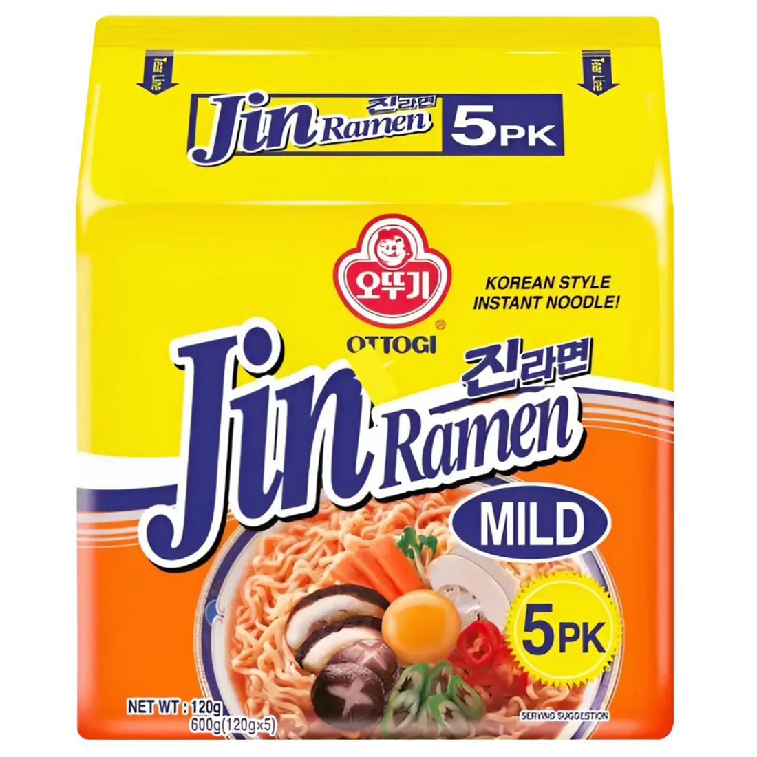Kjøp Jin Ramen Mid Korean Instant Noodles, 600g (5x120g) på nett - Fodda.no Asiatiske nettbutikk