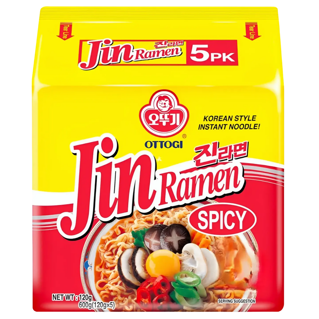 Kjøp Jin Ramen Spicy Korean Instant Noodles - Ottogi, 600g (5x120g) på nett - Fodda.no Asiatiske nettbutikk