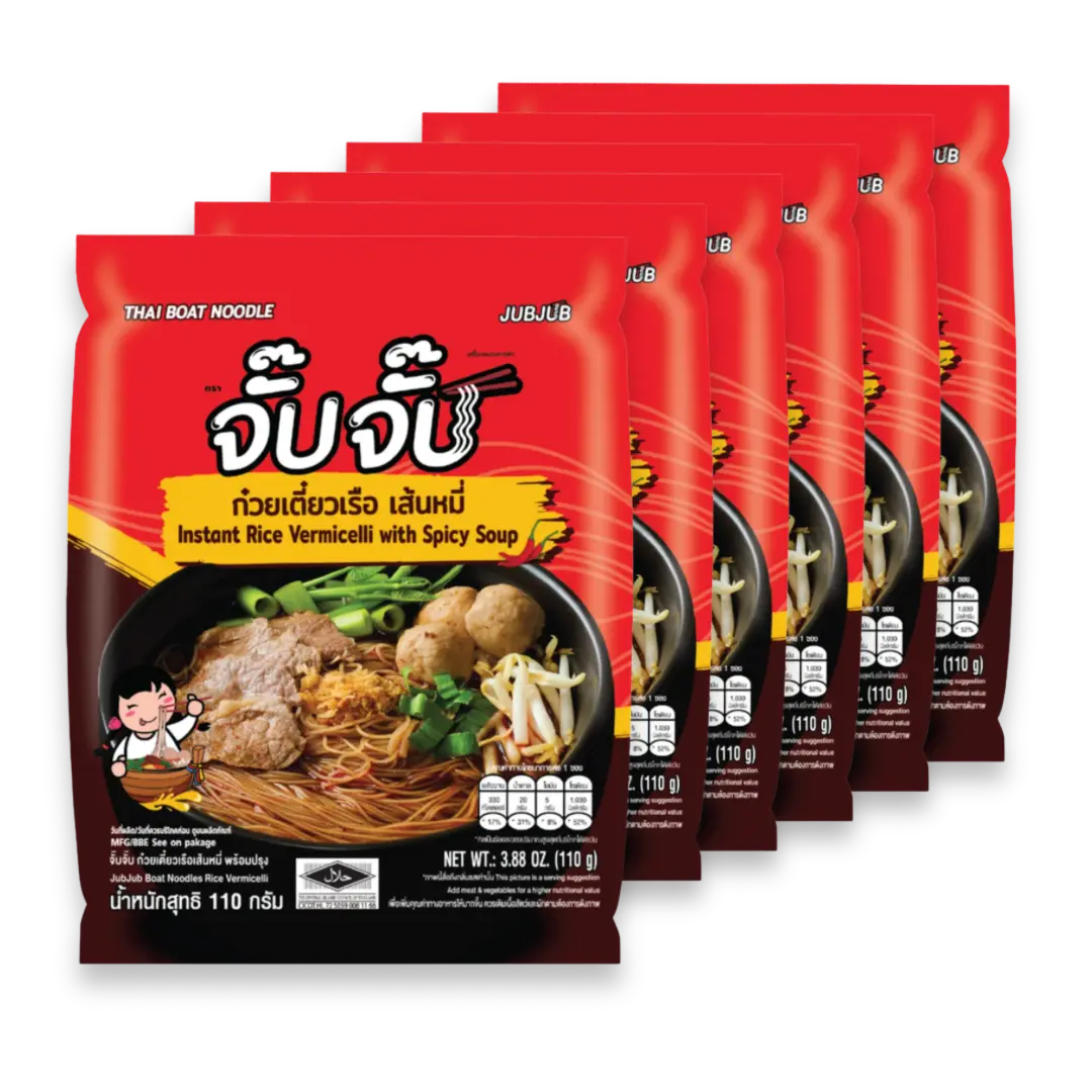 Kjøp JubJub Instant Rice Vermicelli with Spicy Soup, 6x110g på nett - Fodda.no Asiatiske nettbutikk