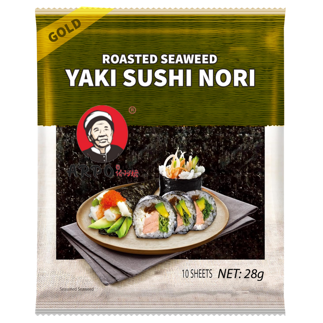 Kjøp Arpo Roasted Seaweed Sushi Nori Gold 10-sheets, 28g på nett - Fodda.no Asiatisk Nettbutikk - Rask levering i hele Norge